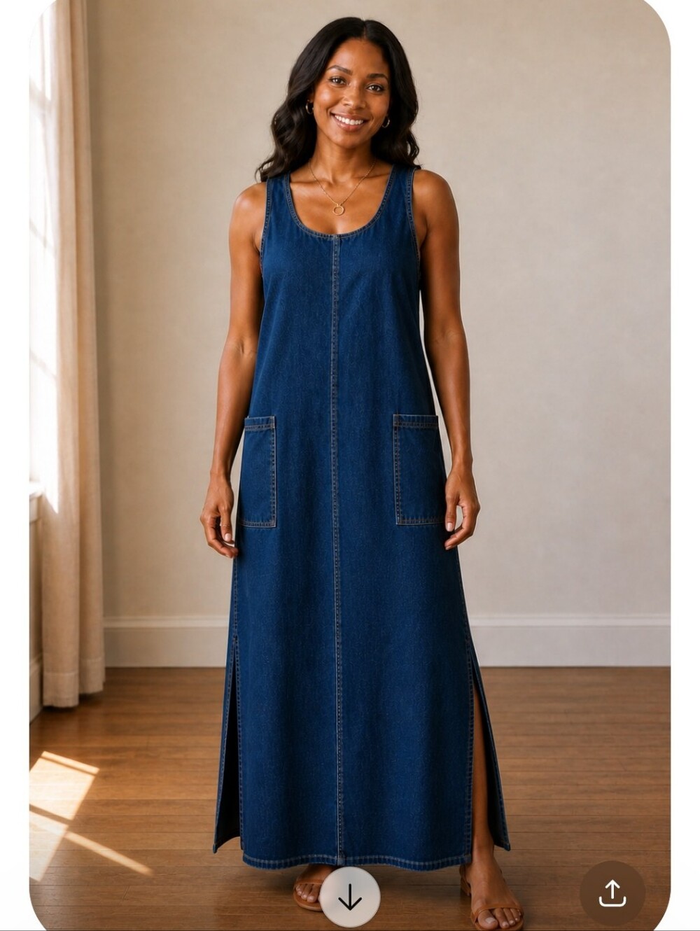 J.L.N.Y Blue Denim Maxi Dress Medium Sleeveless Pockets Back Zip Casual